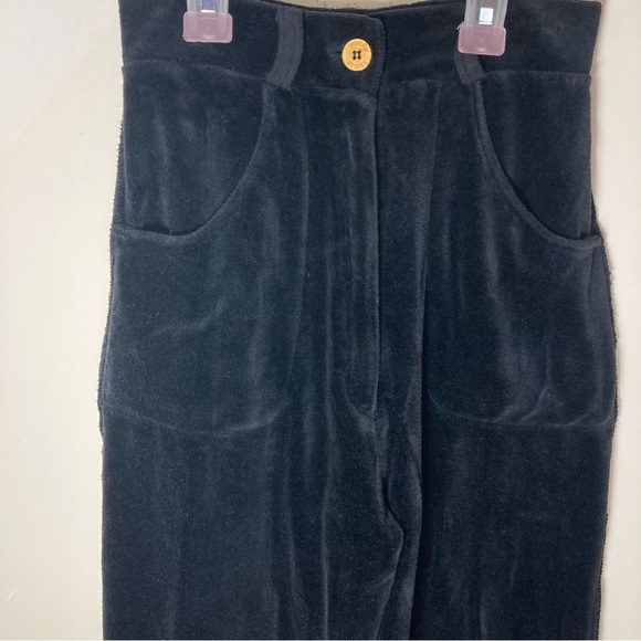 Sonia Rykiel Paris Black Velvet High rise Pants w/ Pockets est. size 2 - Picture 3 of 7